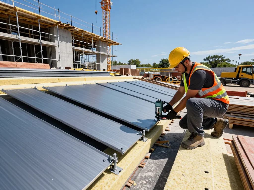 Professional installation of สแนปล็อค roofing panels in a modern construction site, showcasing innovative techniques and quality materials.