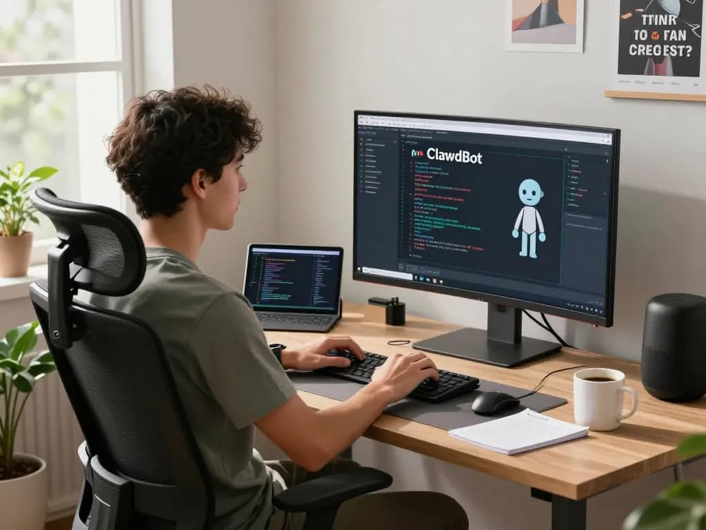 Using Clawd Bot in a modern home office with tech gadgets and natural light.