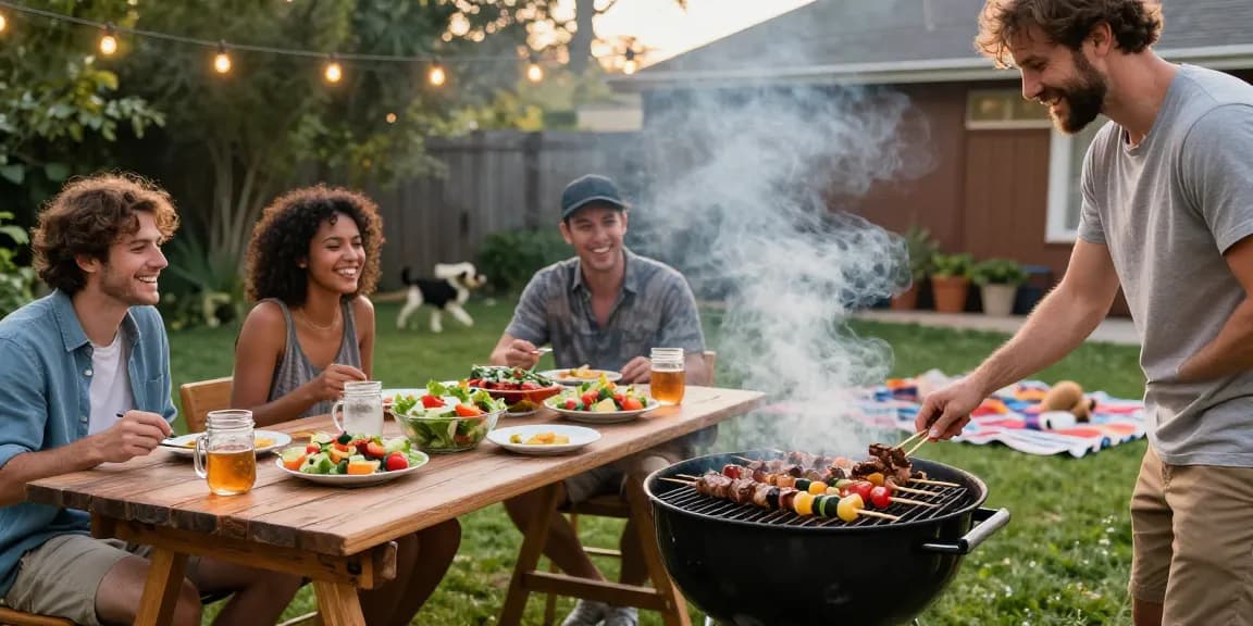 Suasana BBQ santai dengan teman-teman menikmati hidangan BOS 88 di halaman belakang