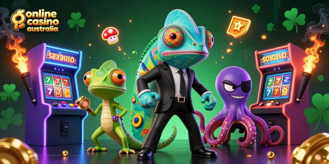 Experience thrilling action at an online casino Australia scene with vibrant characters and gaming elements.