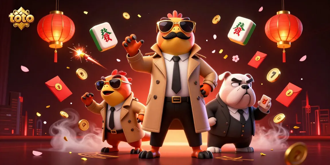 Toto raptors dressed as a person enter a VIP casino amidst floating casino games and colorful decorations.