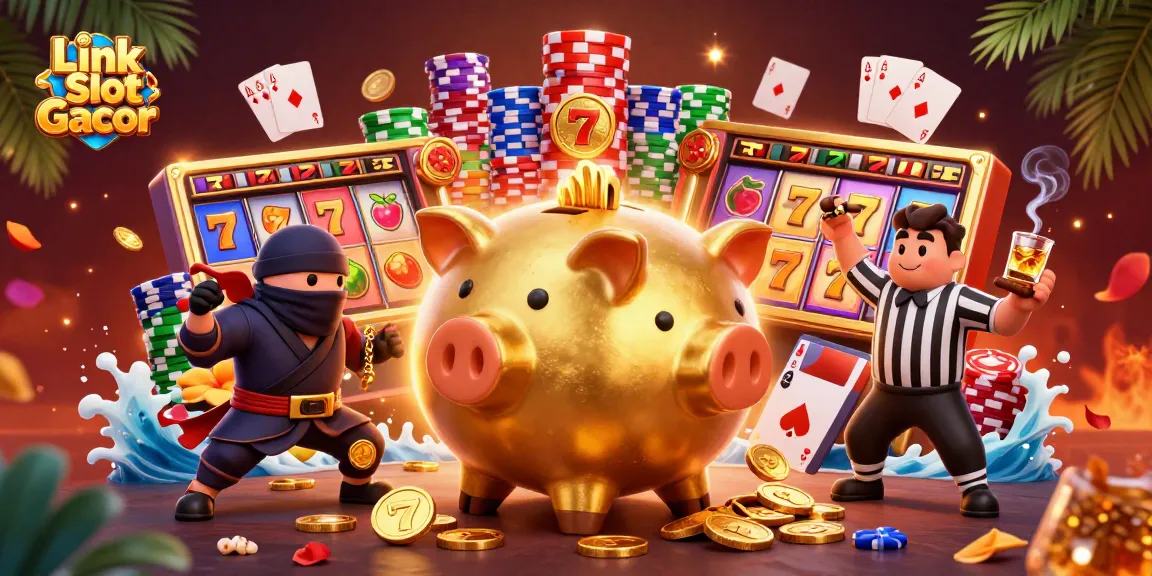 Engage with the exciting Link Slot Gacor scene showcasing vivid slot symbols and lively characters.