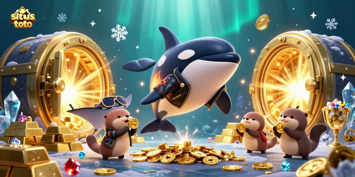 Temukan peluang menang di situs toto dengan orca, stingray, dan beruang laut membawa koin emas.