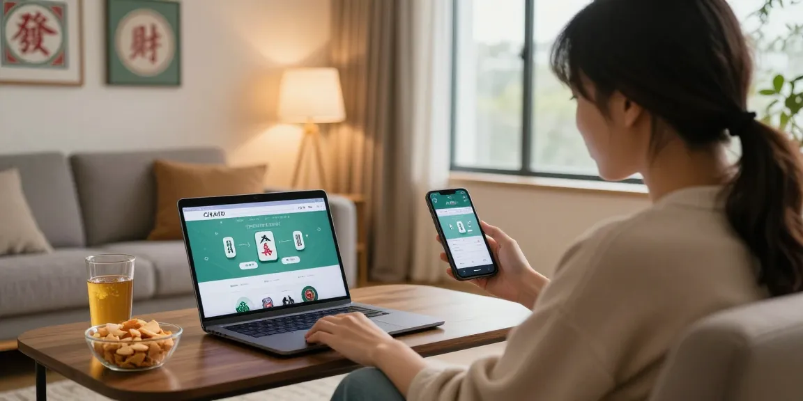 Playing Mahjong online on CIKA4D mobile app in a cozy living room atmosphere.