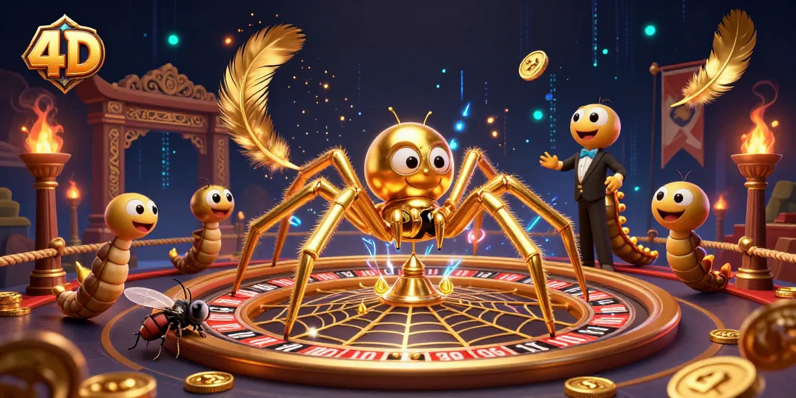 Bet on 4D with a dynamic cartoon scene featuring a golden spider and centipede croupier.