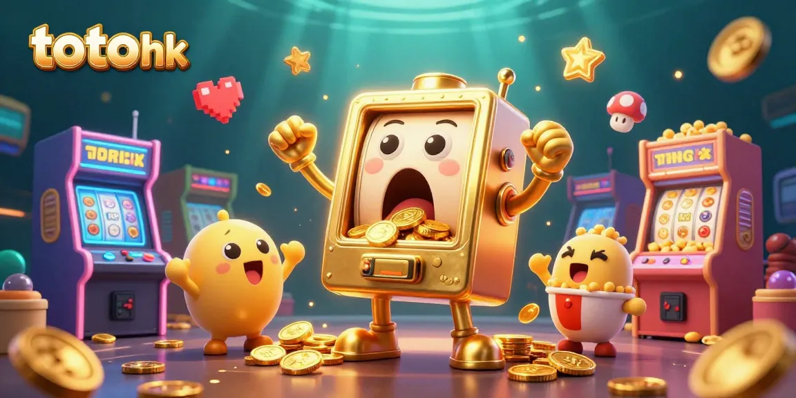 Momen mengejutkan jackpot dari mesin slot "toto hk" ditunjukkan dengan emas berkilau, koin berjatuhan, dan kegembiraan para penonton kecil.