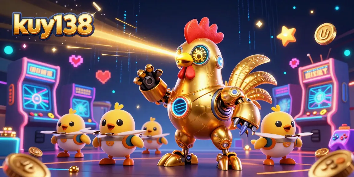 Permainan kupon kuy138 menarik dengan robot ayam emas dan dron anak ayam yang bergetar.