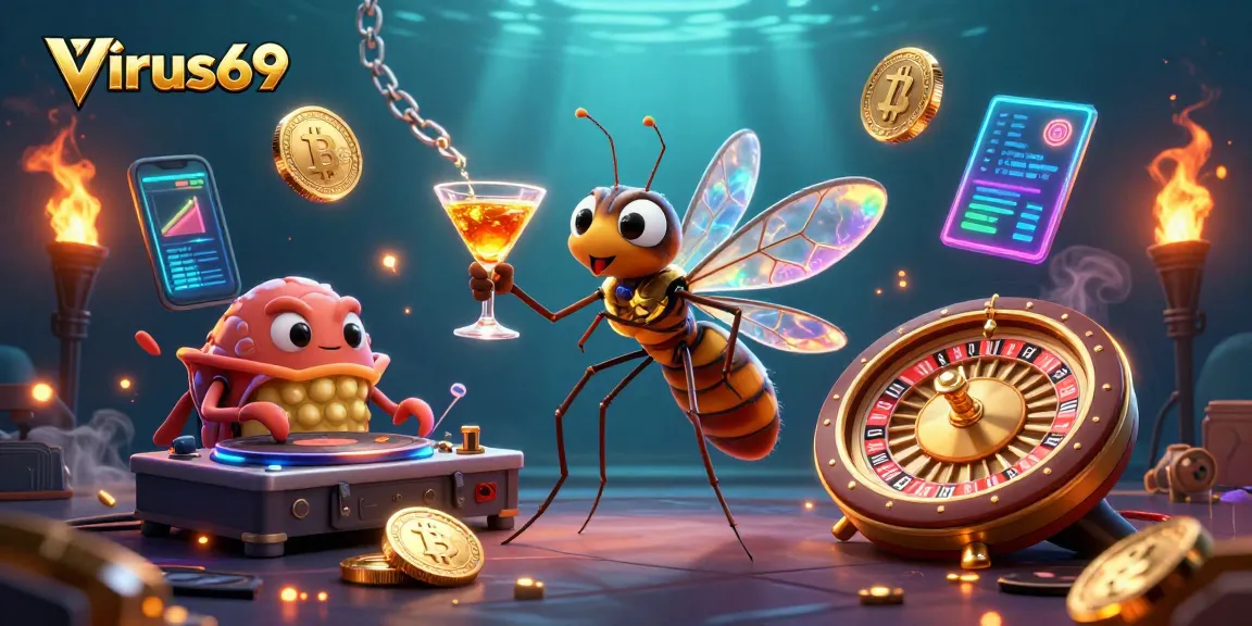 Get ready to win with Virus69, where an animated casino mascot and a trilobite DJ bring excitement to online gaming!