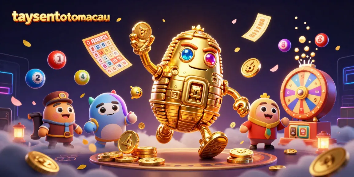 Menginspirasi peluang menang di taysentotomacau dengan golem emas 3D yang menawan dan elemen permainan lotere.