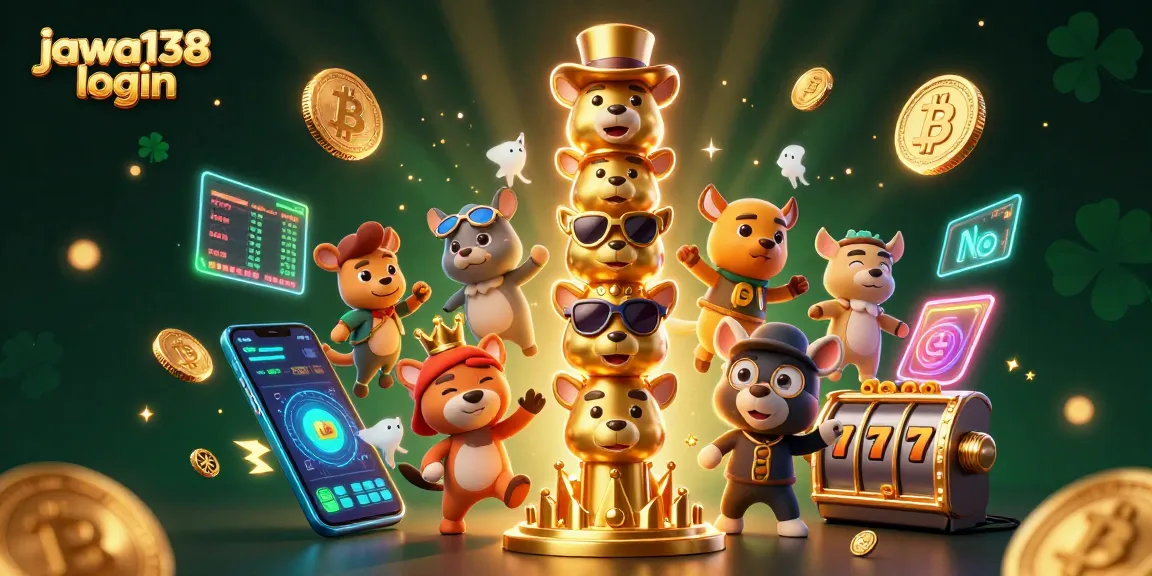 Experience thrilling gameplay with japon138 login, featuring a vibrant 3D casino scene filled with animated character and crypto elements.