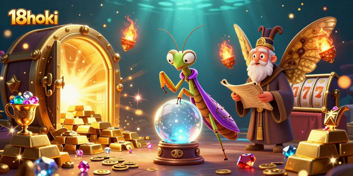 Win big at 18hoki with a vibrant 3D illustration featuring fortune elements and gold treasures.