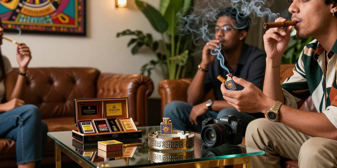 The elegant rokok88 smoking lounge scene with stylish individuals enjoying quality blends in a cozy setting.
