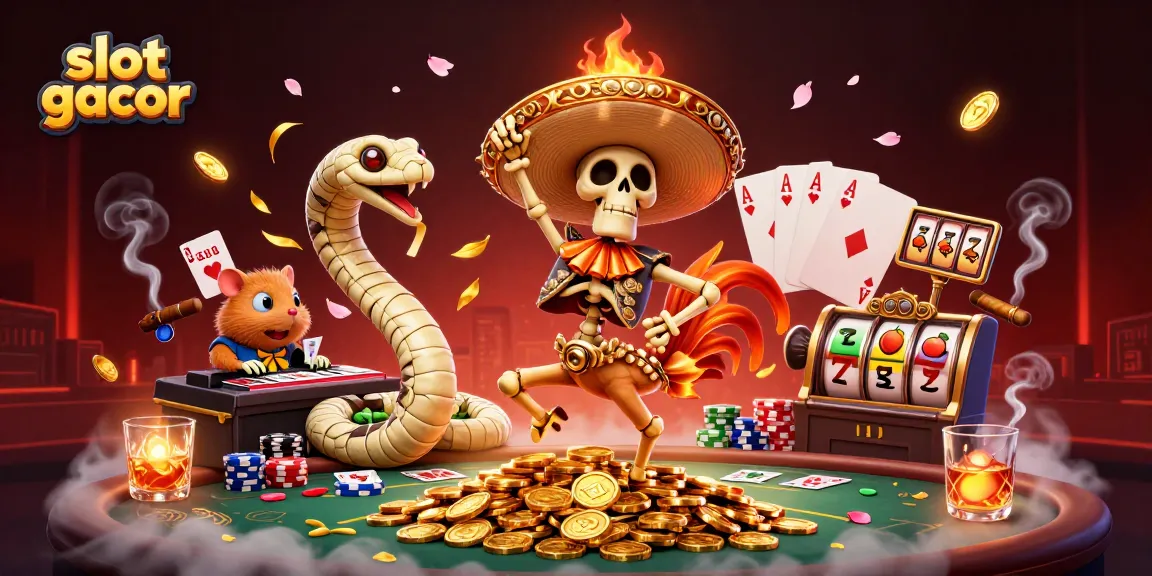 Menangkan slot gacor dengan ilustrasi tengkorak mariachi dan slot keberuntungan di kasino.